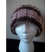 Hand knitted bulky & warm striped beanie hat with pom pom  pink/brown  eb-62511457